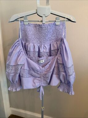 DO+BE Lavender Off-Shoulder Lace-Insert Crop Top & Skirt